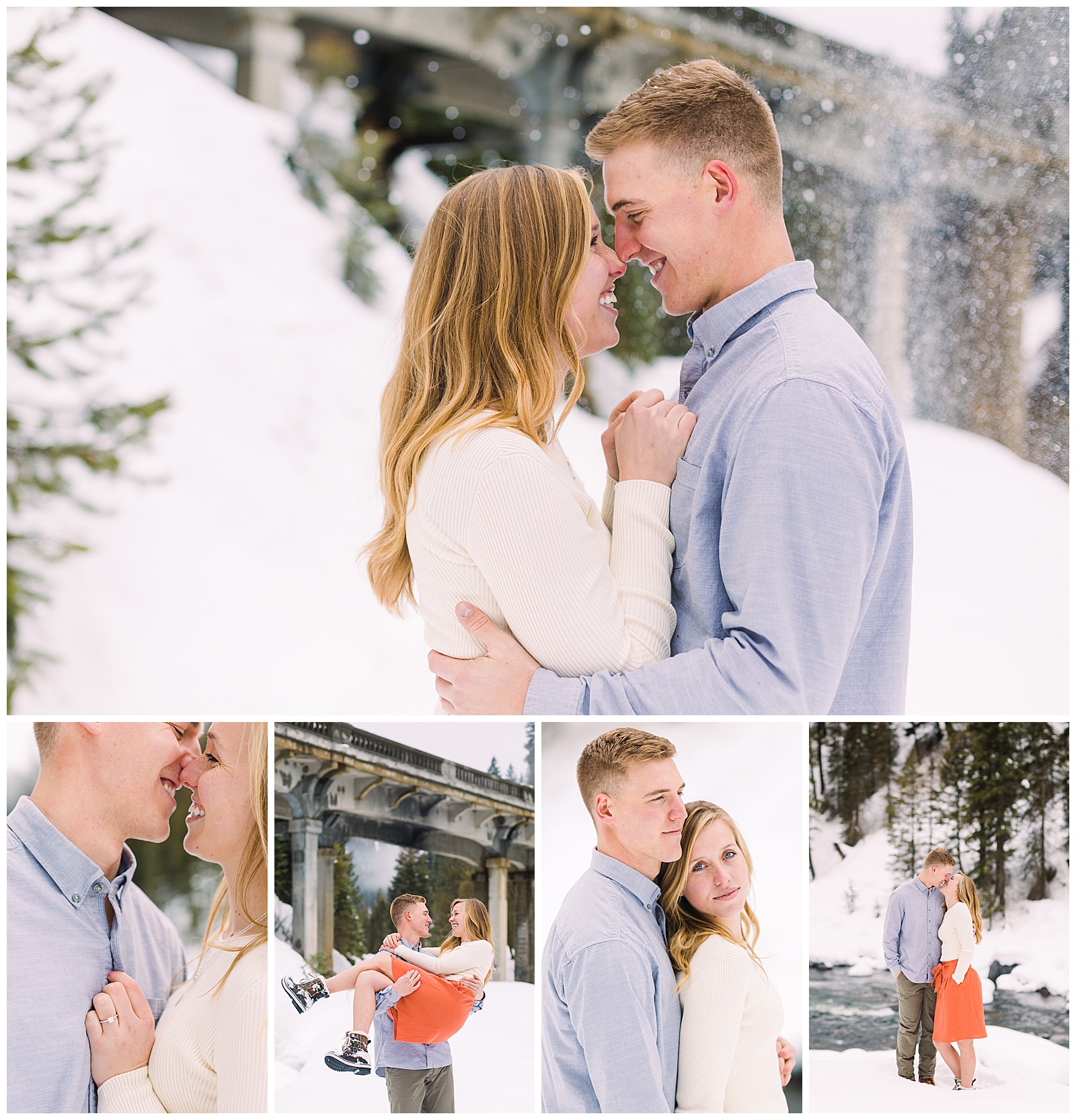 a winter engagement session in the snowy mountains of idaho.