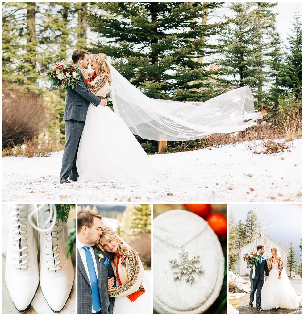A winter wedding in Tamarack, Idaho at The Arling Center. 